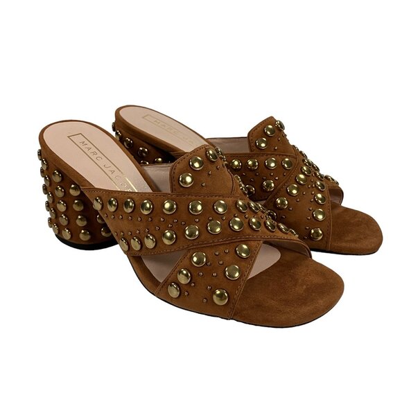 Marc Jacobs Aurora Studded Mule Heeled Sandals Womens US 6/EU 36 Tan - Picture 1 of 8